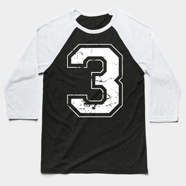 Number 3 Three White Jersey Sports Athletic Player Baseball T-Shirt by porcodiseno